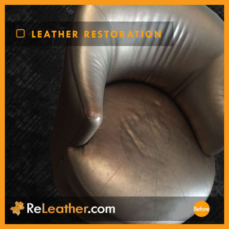 Before restoration of metallic gold leather swivel chair in Indian Wells Before restoration of metallic gold leather swivel chair in Indian Wells