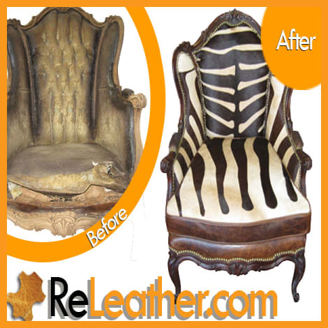 Custom reupholstered zebra print leather wingback chair Custom reupholstered zebra print leather wingback chair