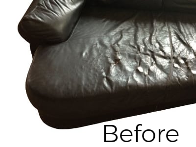 Leather Cushion Seat Replaced With New Black Leather - Before