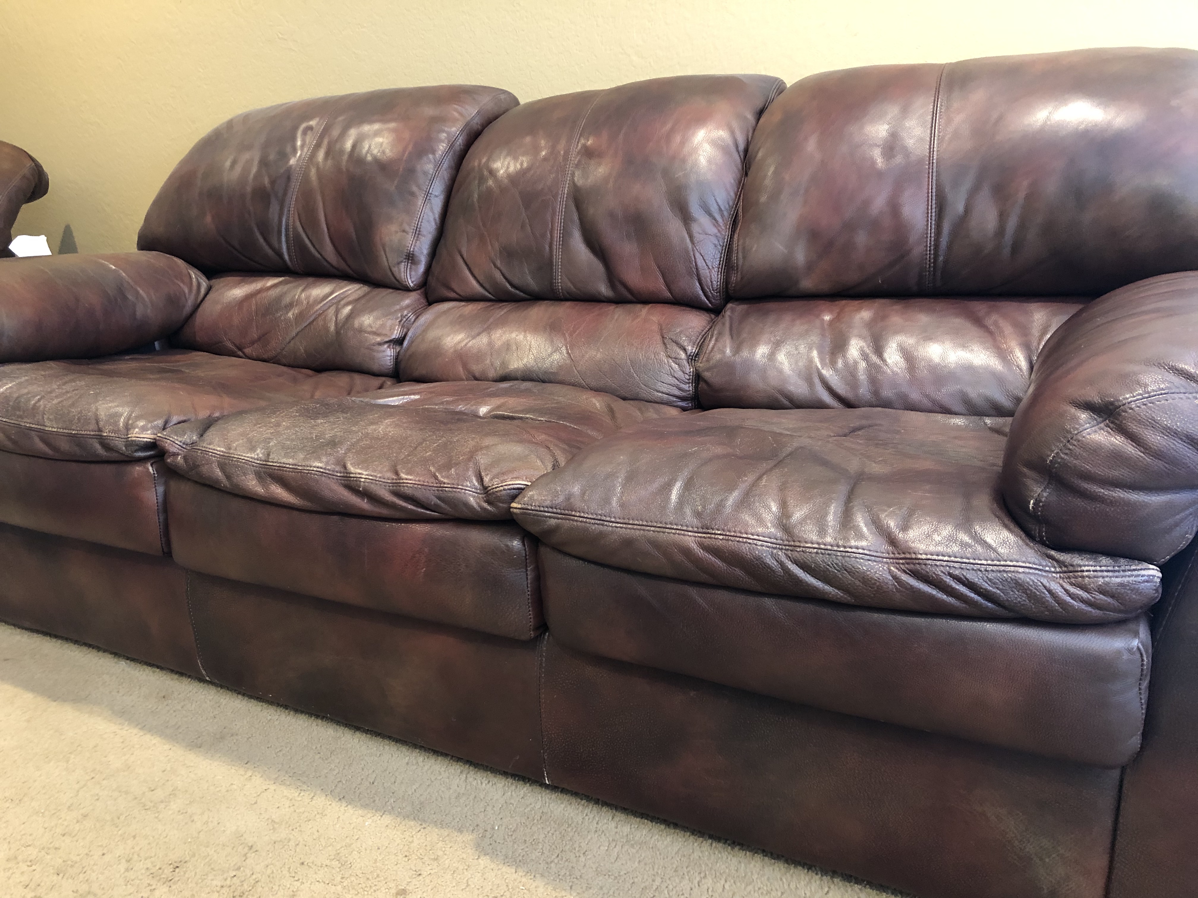 Before Picture of Leather Foam Replacement Leather Sofa in San Diego