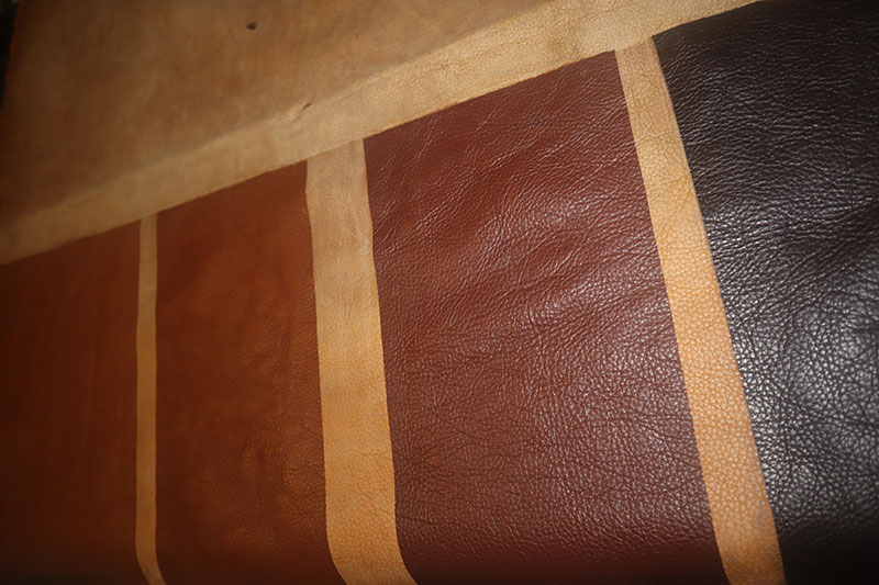 Leather Change Color Work Sample on Nubuck Leather Various Shades of Brown Dye