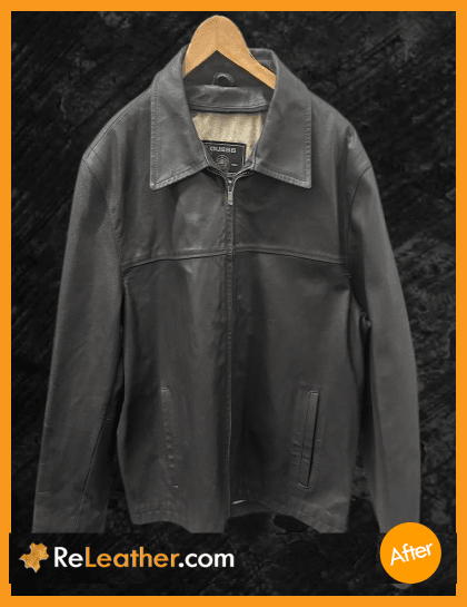 Leather jacket after restoration – After Leather jacket after restoration – mold removed, color restored – After