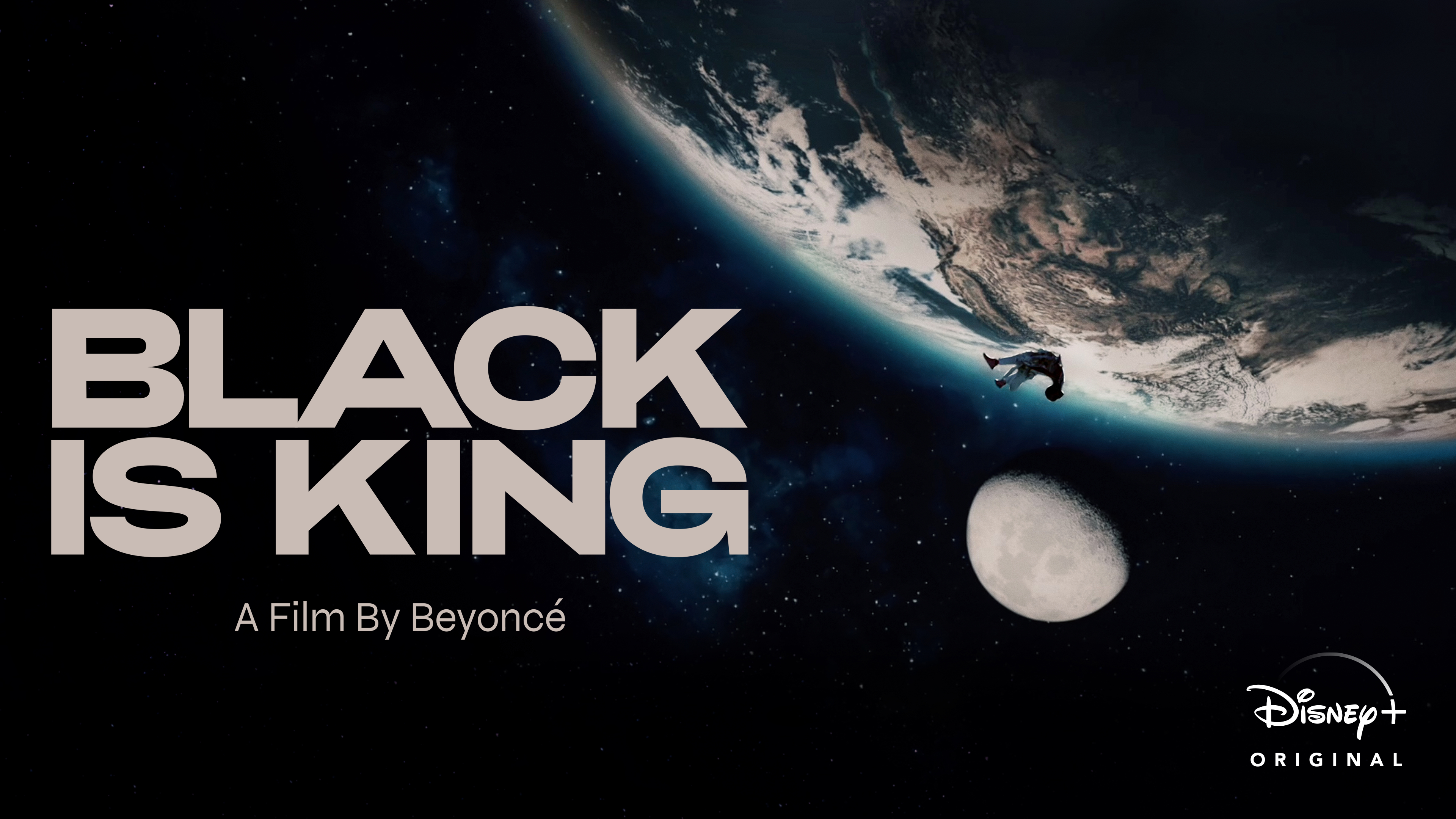 A person floating in a cosmic scene with the Earth and moon visible. The Disney+ logo is in the corner.