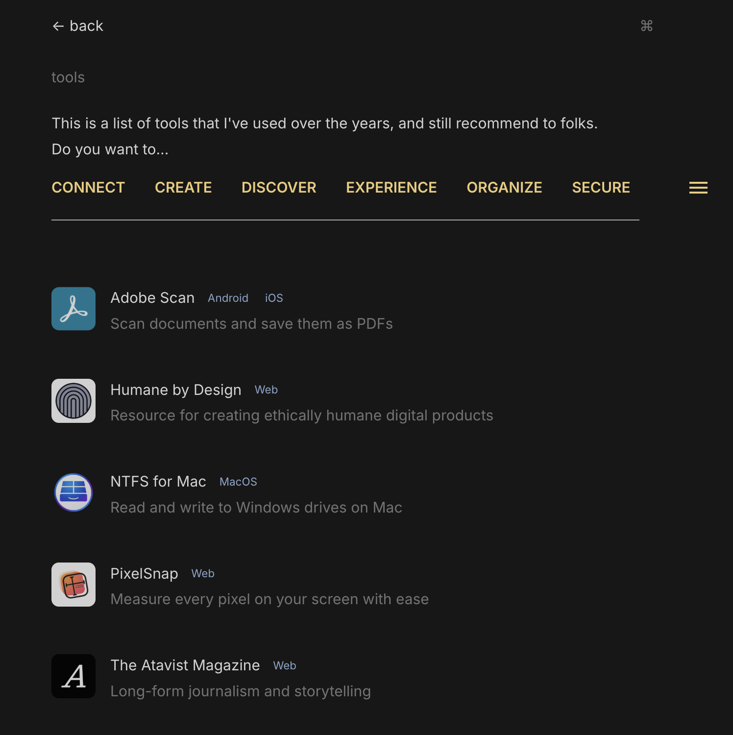 list of tools