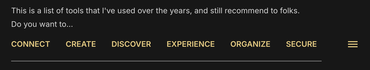 a list of headings displayed horizontally