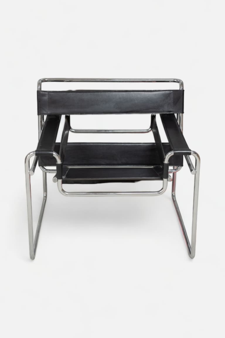 Réplique de la chaise Wassily Design en cuir noir sur pieds en acier product image 1