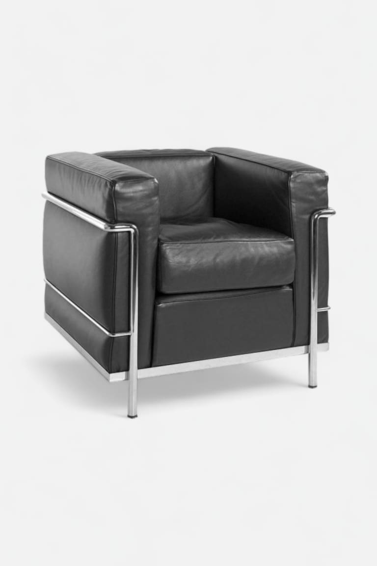 Cassina Zwart lederen 1-persoons fauteuil op stalen poten replica product image 1