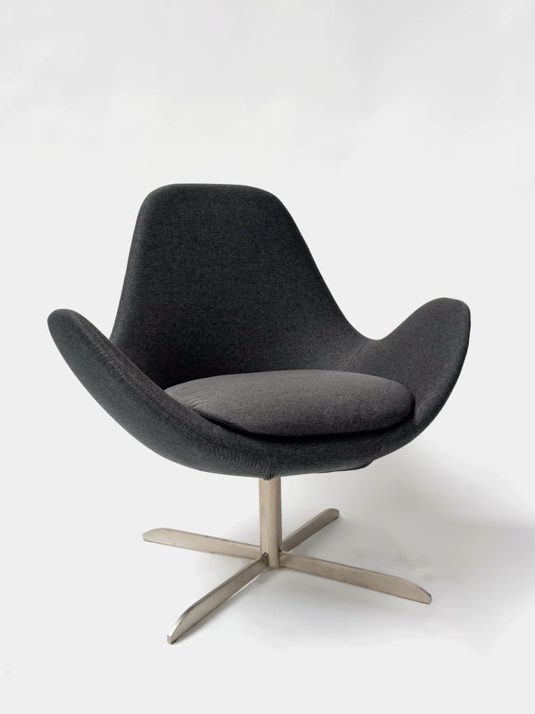 GHOST Low Grey Armchair on metal swivel legs product image 1