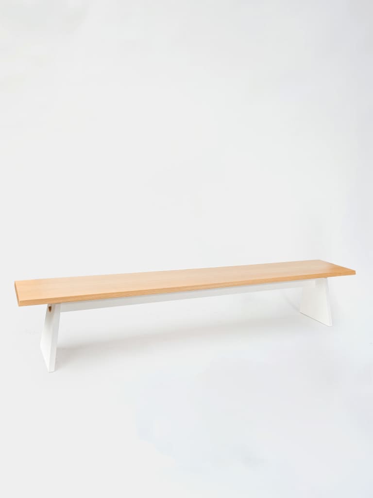 CRUSO Natural Oak Wood Minimalist Bench with White Base - 240cm product image 1