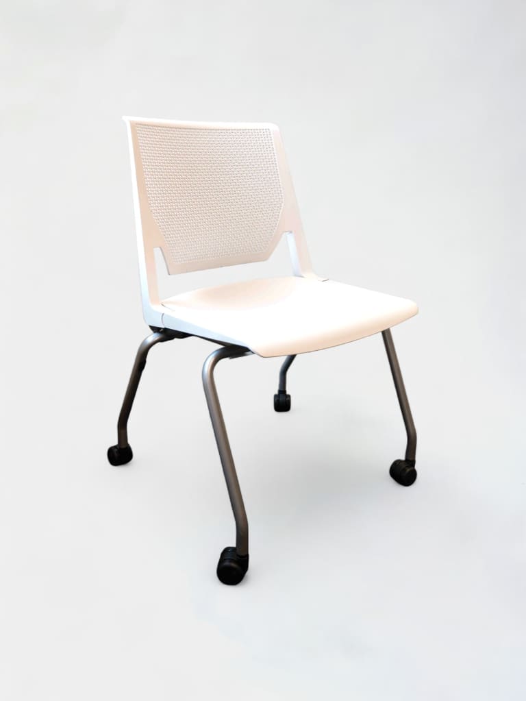 HAWORTH White Plastic Office Chair with Breathable Backrest on Wheels product image 1