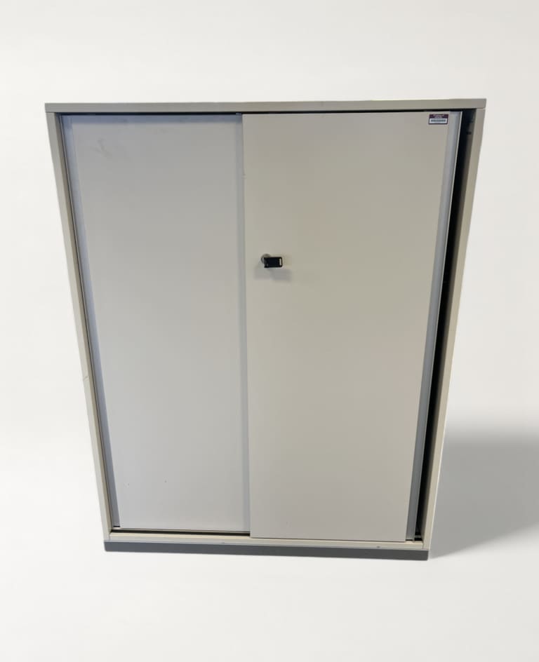 Steelcase white melamine cupboard with sliding doors product image 1