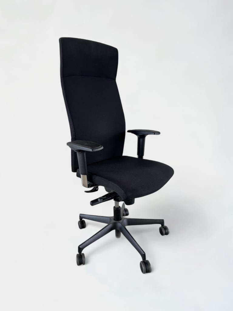 Black fabric office chair with armrest product image 1