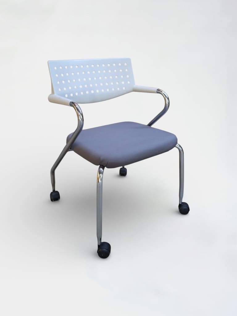 Vitra Visaroll grey seating with white non transparent back on wheels product image 1