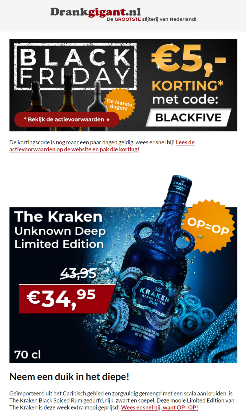 Drankgigant Black Friday  voorbeeld e-mail