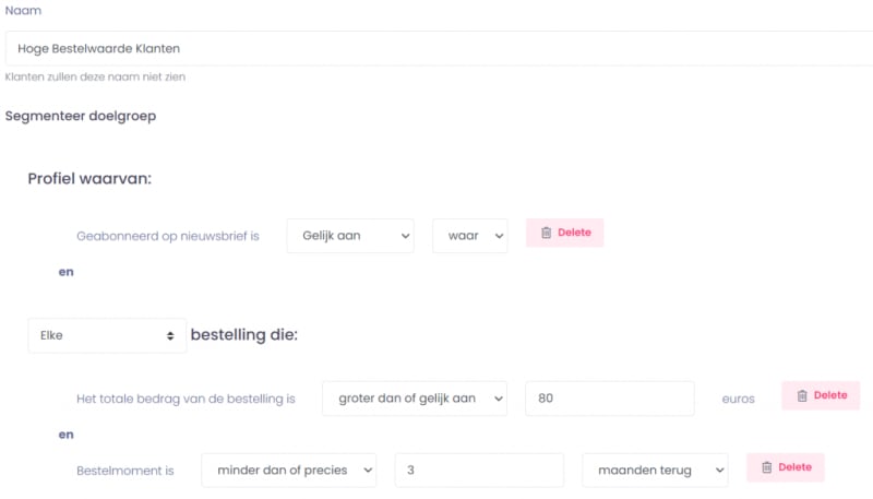 Hoge bestelwaarde segment