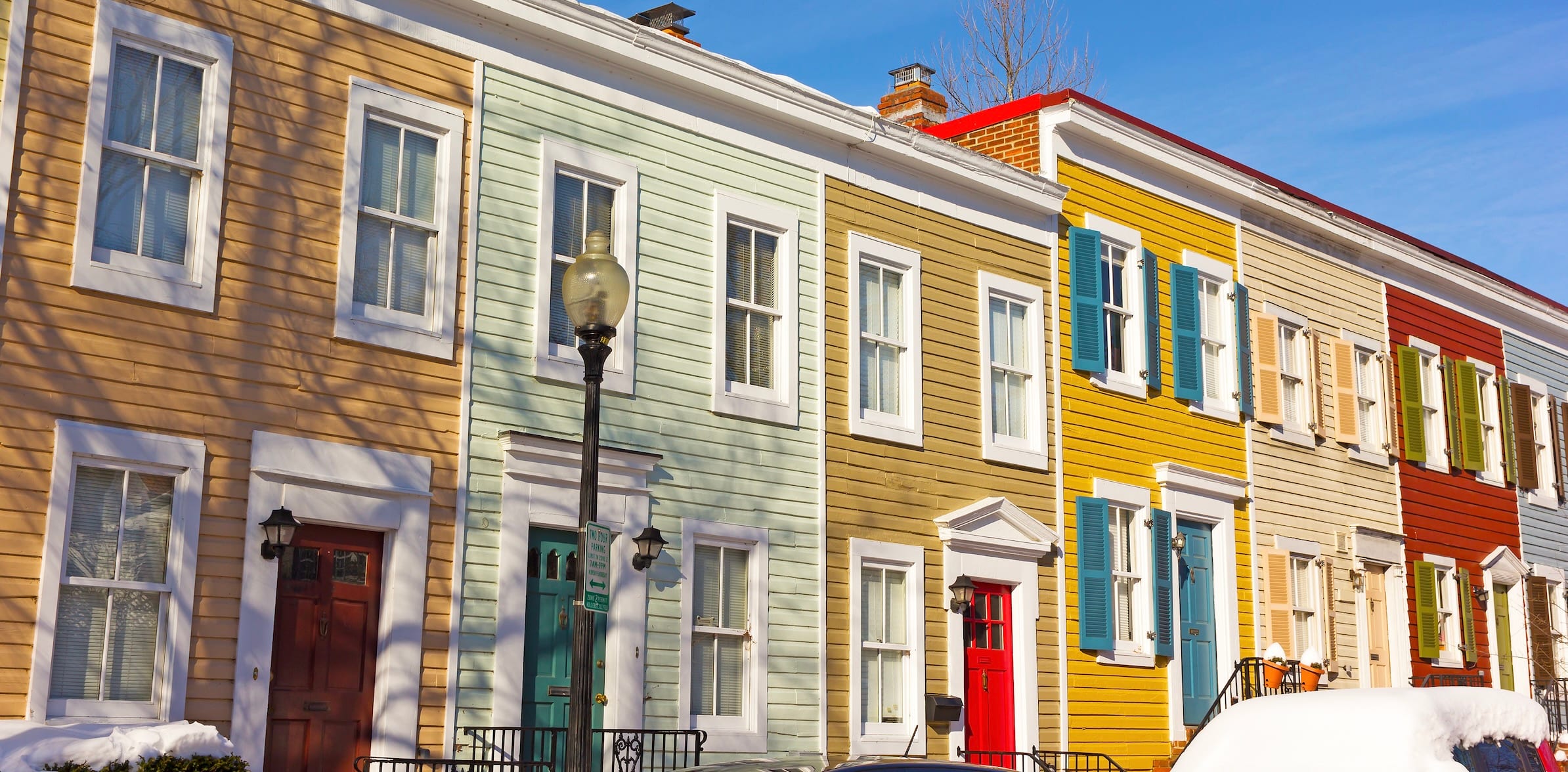 Colorful townhomes in the Georgetown neighborhood of Washington, D.C.