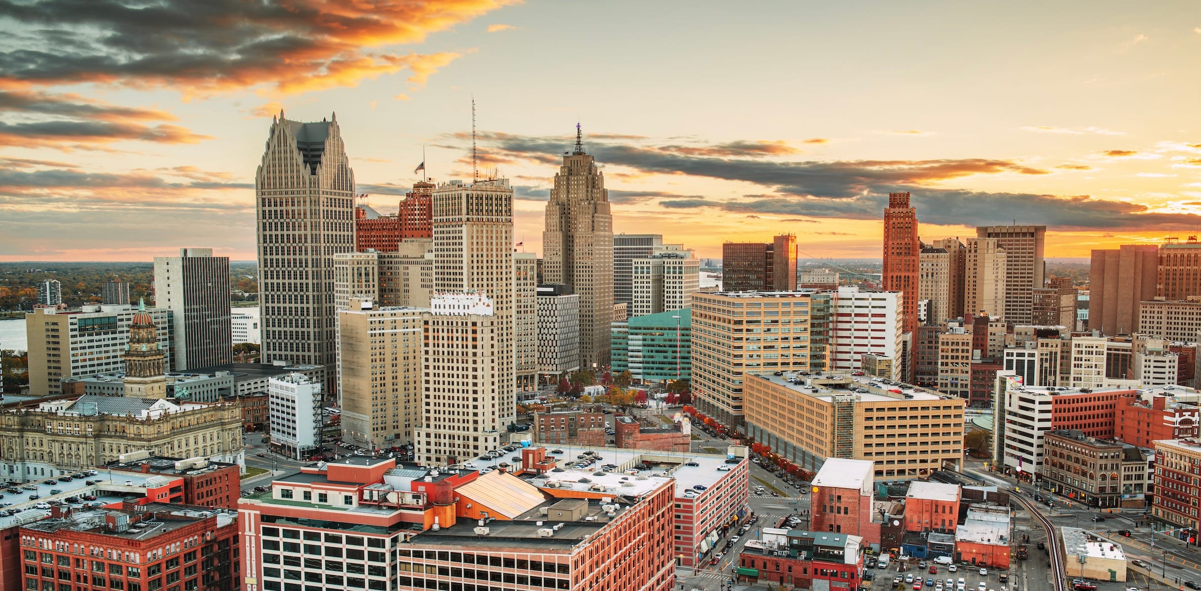 Skyline of Detroit, Michigan, which is one of the metro areas where a 3% down payment was under $9K in November 2024.