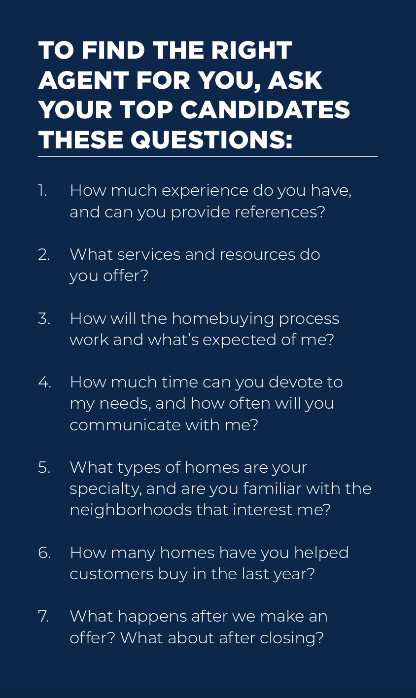 buyers_guide_tips To find the right agent for you, ask your top candidates these questions