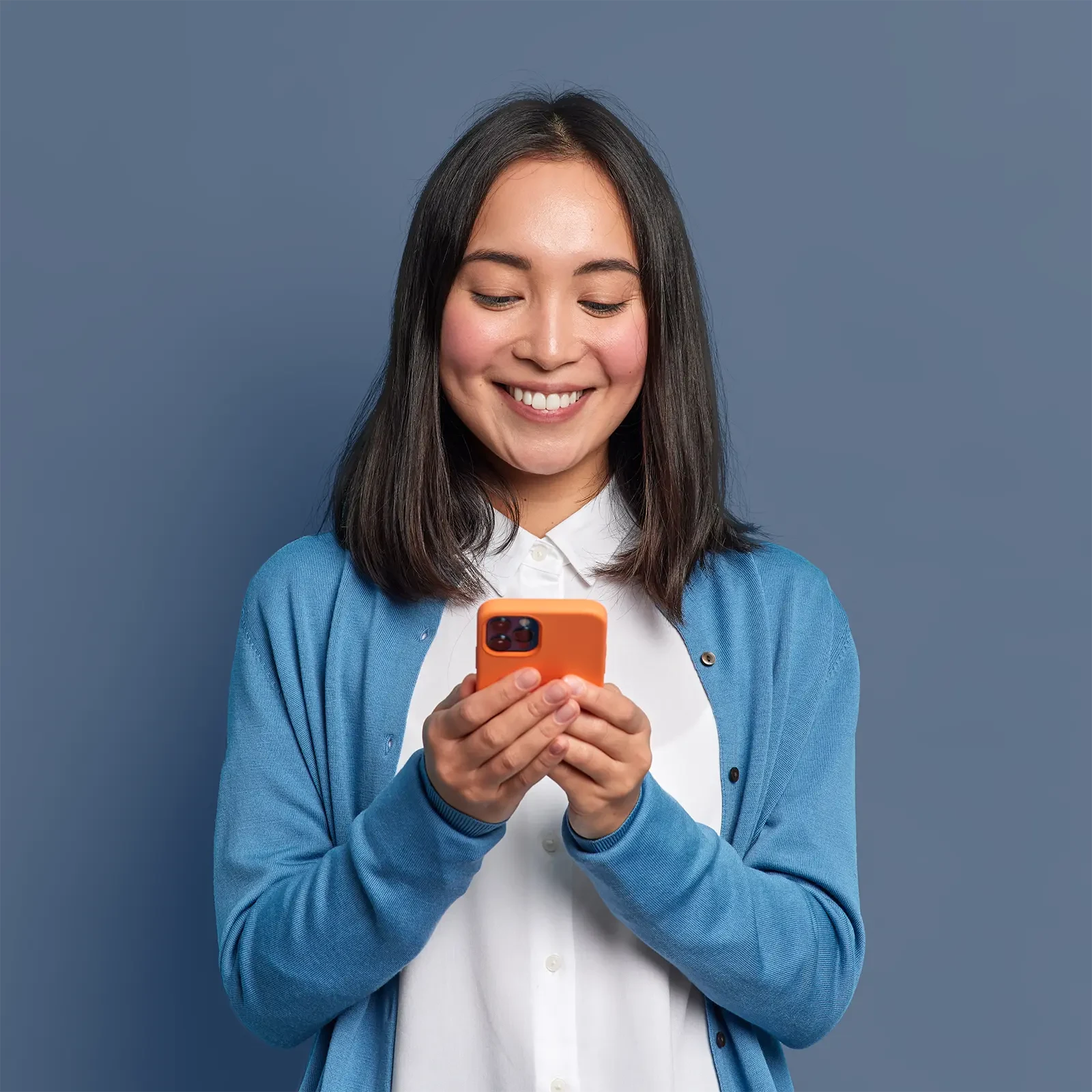 woman with orange phone