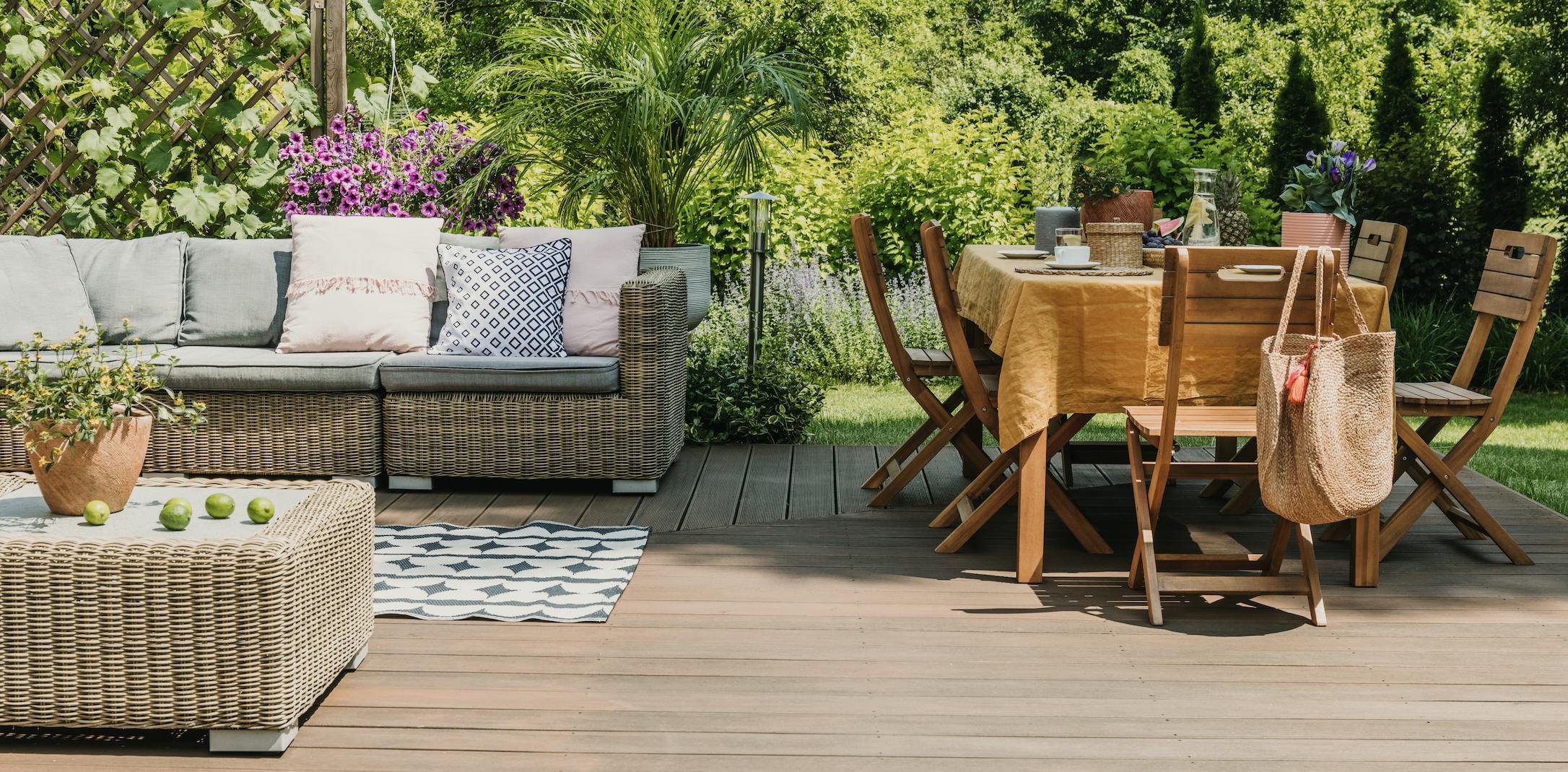 Backyard patio in the summertime.