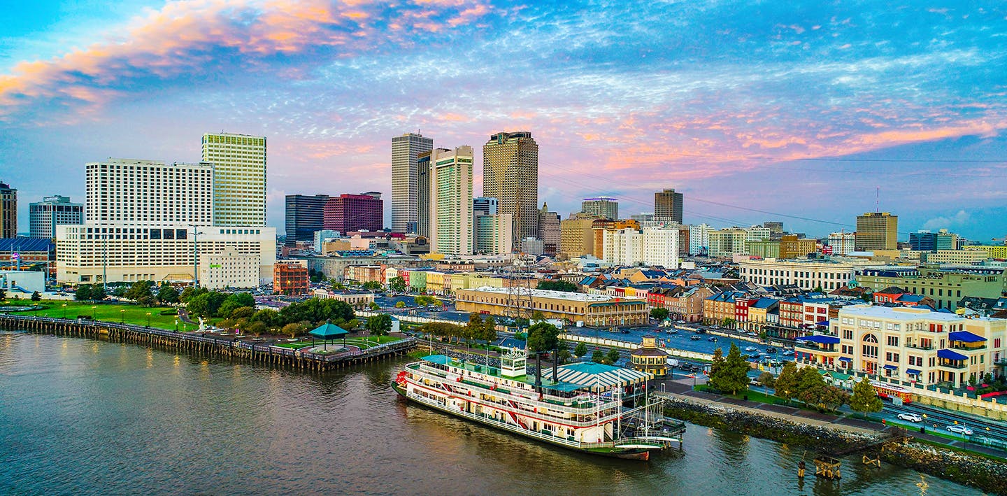 Skyline view of New Orleans, Louisiana.