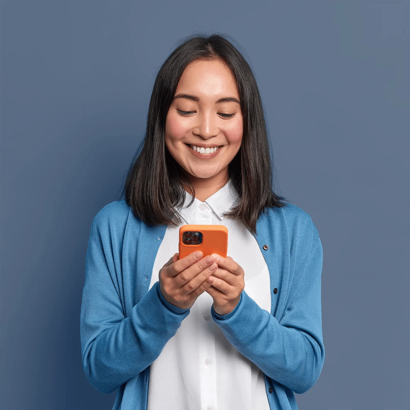 woman with orange phone