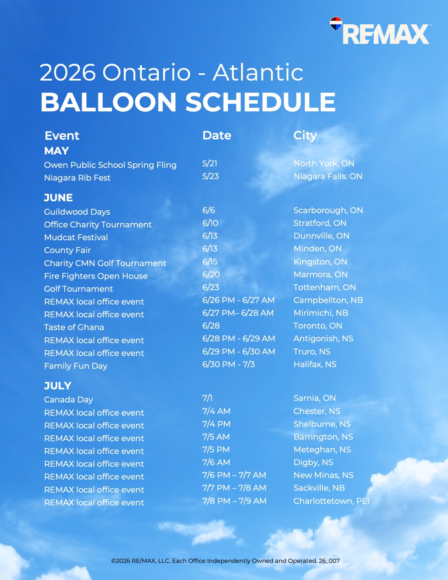 May ON Balloon Schedule