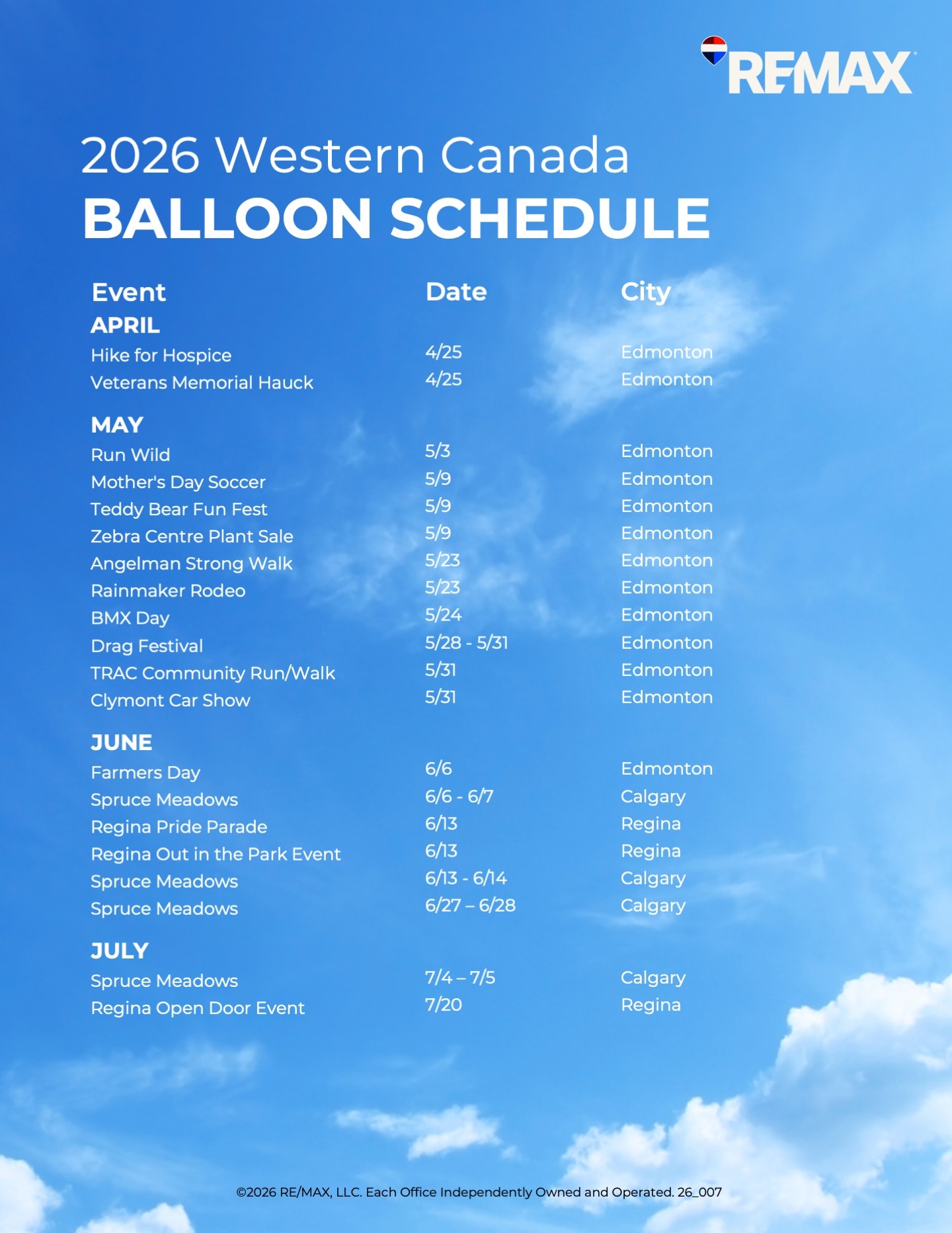 WCAN Balloon Schedule 2026