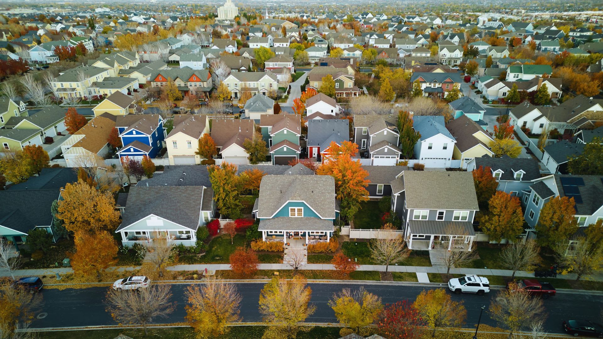 Aerial view of Canadian housing market in the fall