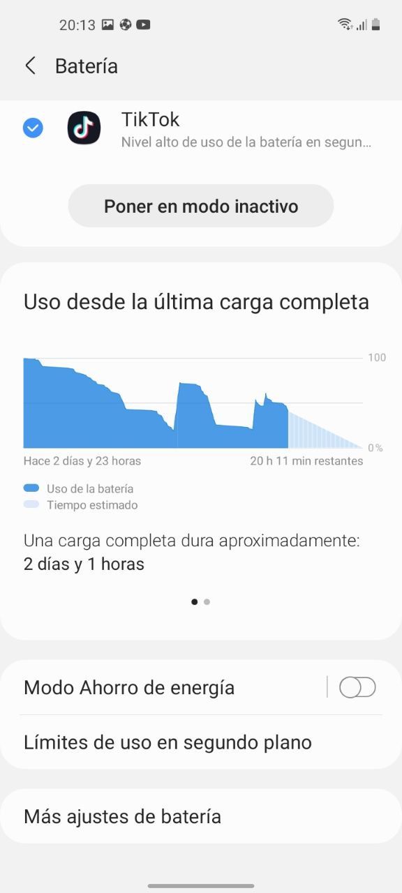 Modo de ahorro de energía de las apps en Android