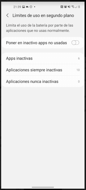 Límites de uso de aplicaciones en segundo plano