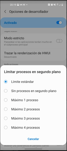 Límites de los procesos en segundo plano