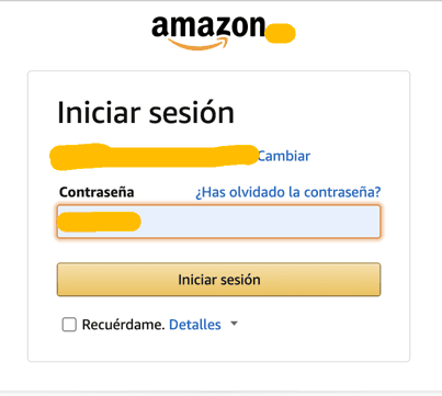 Area para poner la contraseña de la cuenta de Amazon