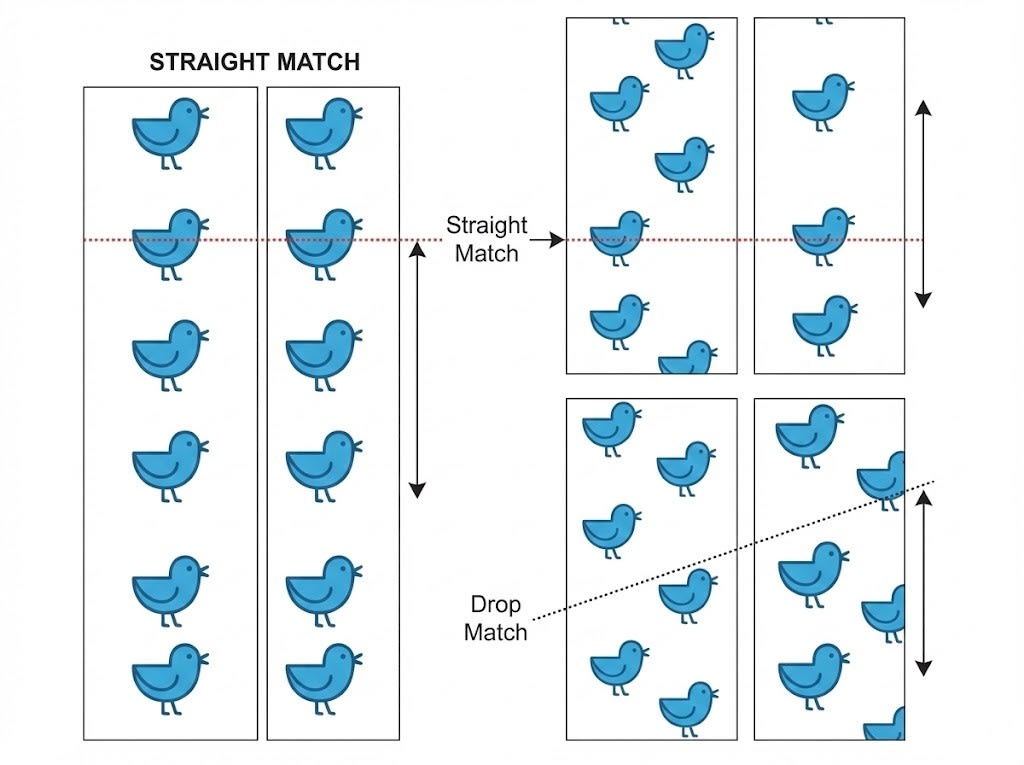 Diagram showing straight match wallpaper alignment