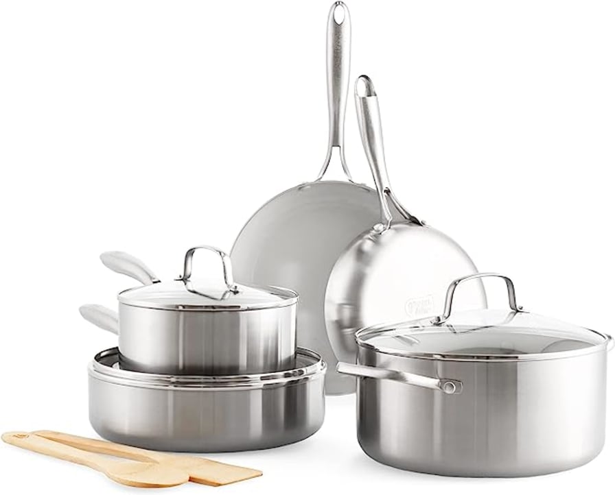 12 Piece Cookware Set with Titanium-Reinforced Premium Cream Ceramic  Nonstick