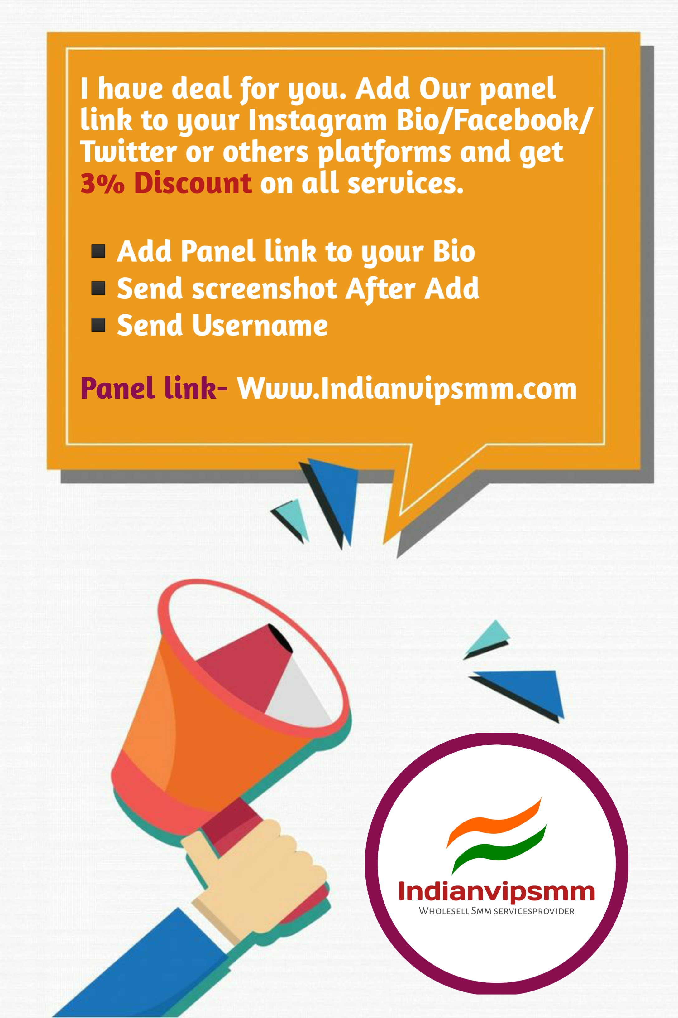 Share our panel link to your profile and get 2%Discount: Indianvipsmm