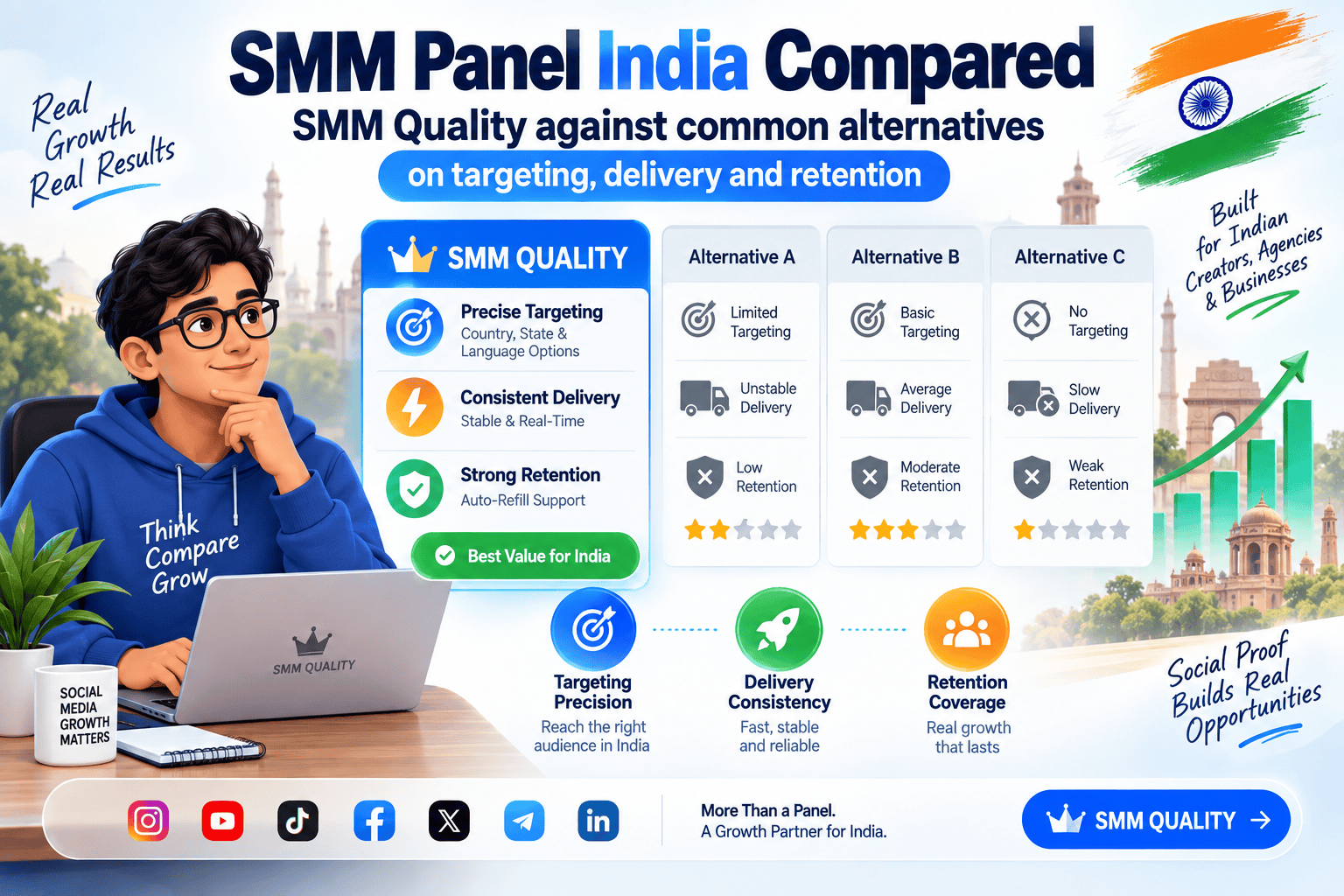 SMM panel India compared: SMM Quality against common alternatives on targeting, delivery and retention