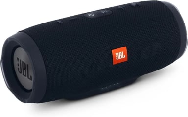 The jbl portable speaker is black and orange