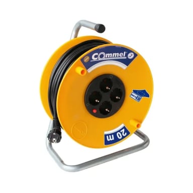 A yellow cable reel on a white background
