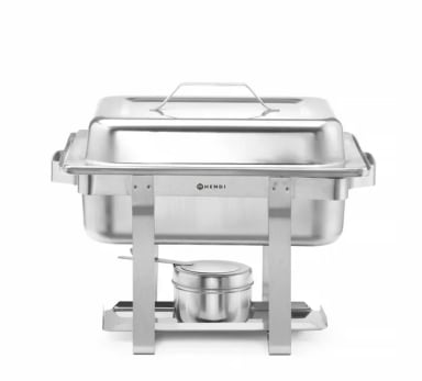 A stainless steel chafer with two pots on it