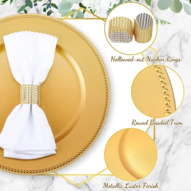 A gold plate with a white napkin on it
