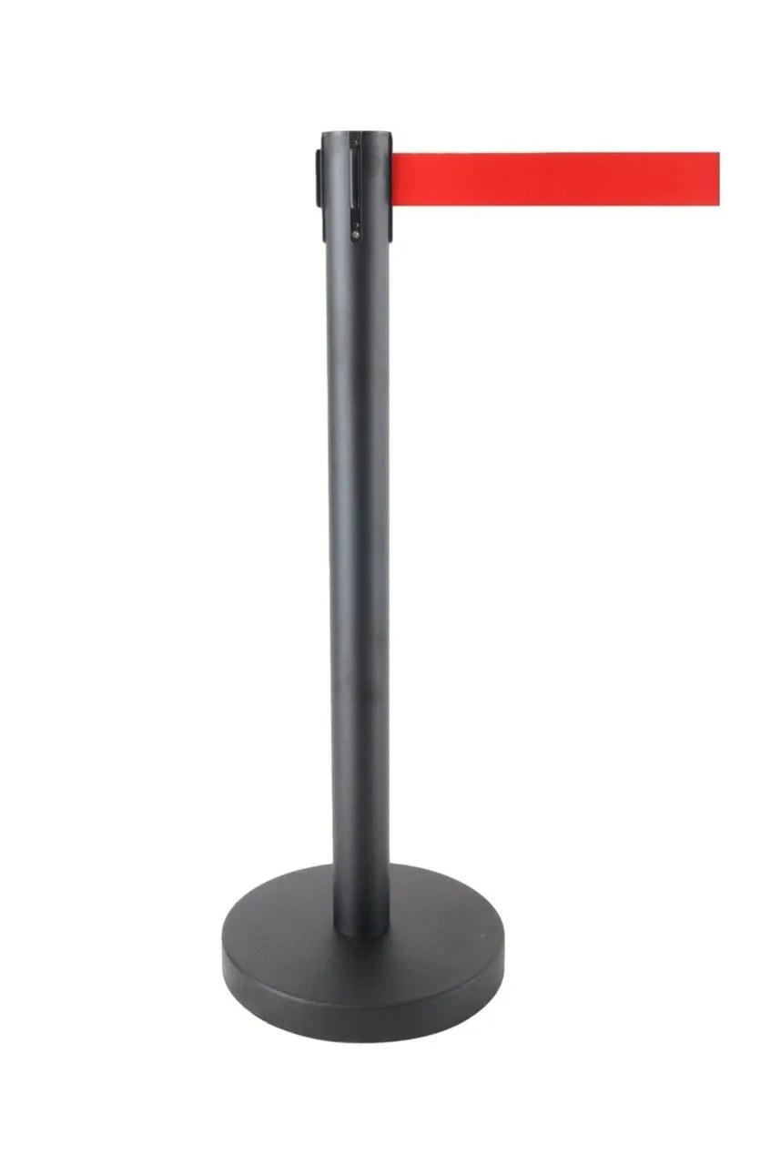 A metal pole with a red handle on a white background