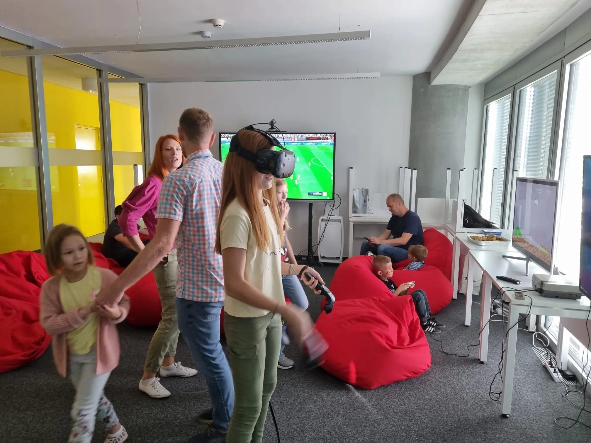 A group of people playing a video game