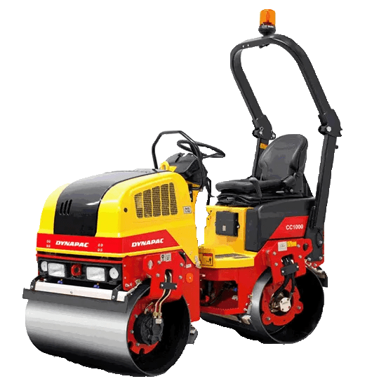 A yellow, red and black machine on a black background