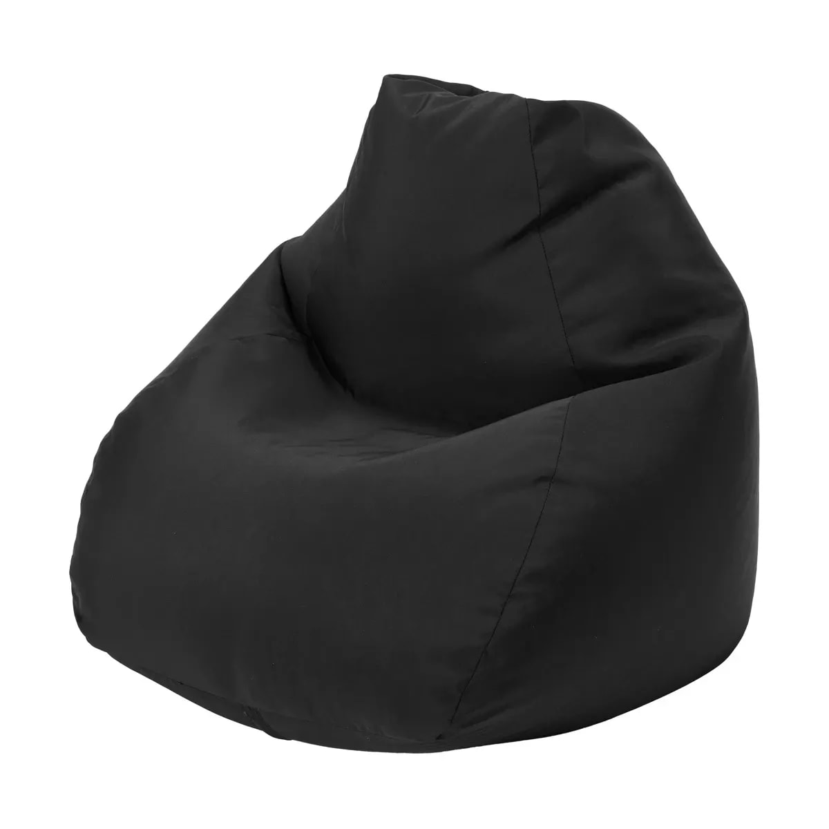 A black bean bag chair on a white background