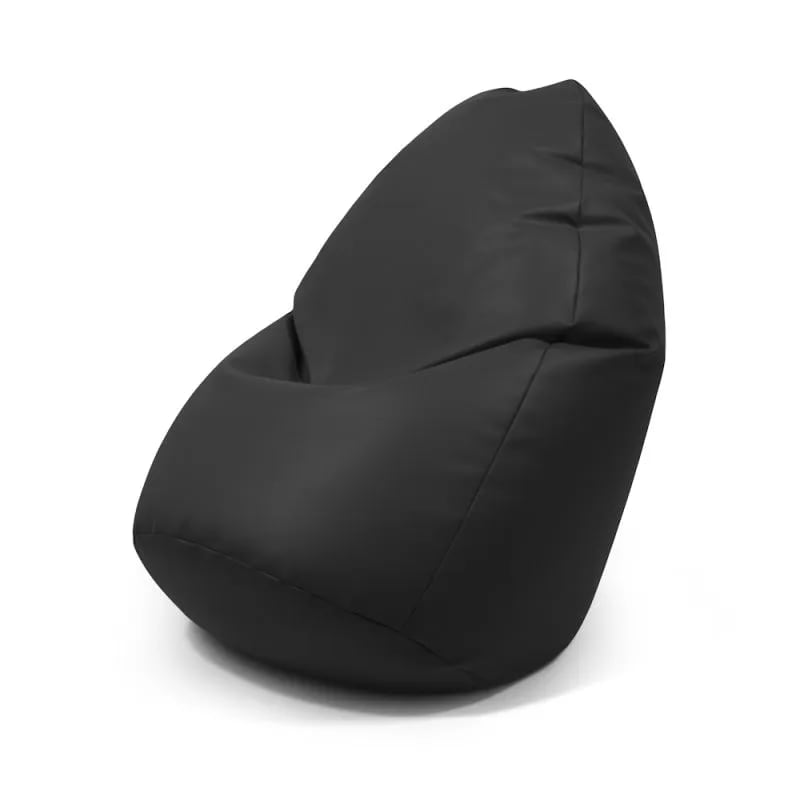 A black bean bag chair on a white background