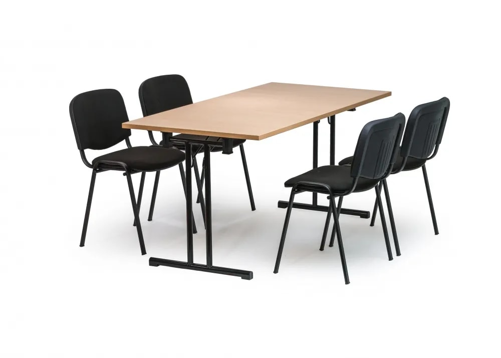 A wooden table with four chairs around it