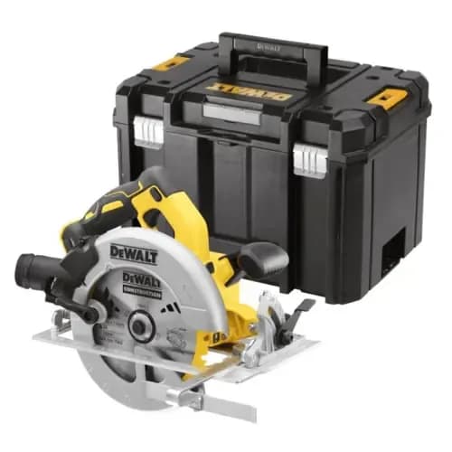 A dew dew circular saw with a tool box behind it