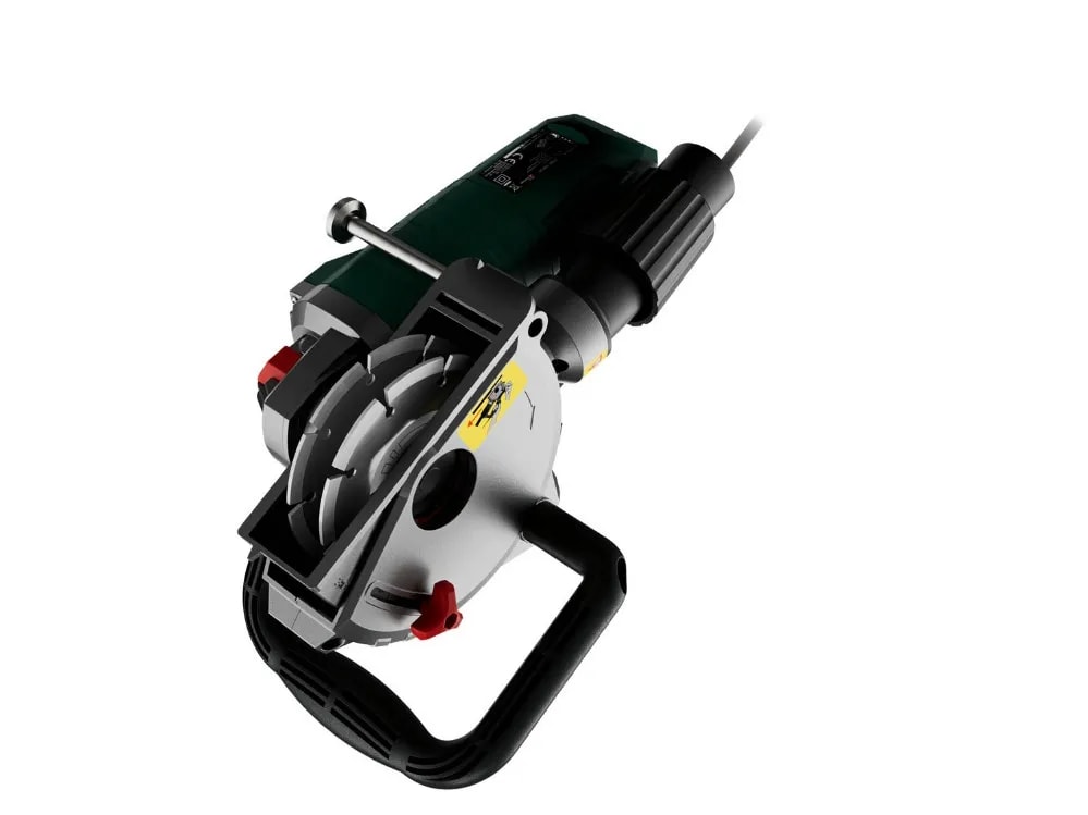 A close up of a power tool on a white background
