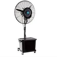 A fan sitting on top of a black box